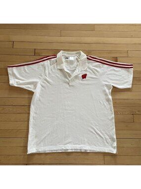 Wisconsin Badgers Adidas Climalite Polo Shirt Men L Golf Tennis Preppy Y2K Style